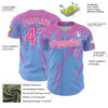 Custom Light Blue Pink-White Distressed Scratch Brush Stroke Authentic Baseball Jersey