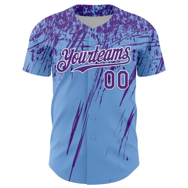 Custom Light Blue Purple-White Distressed Scratch Brush Stroke Authentic Baseball Jersey