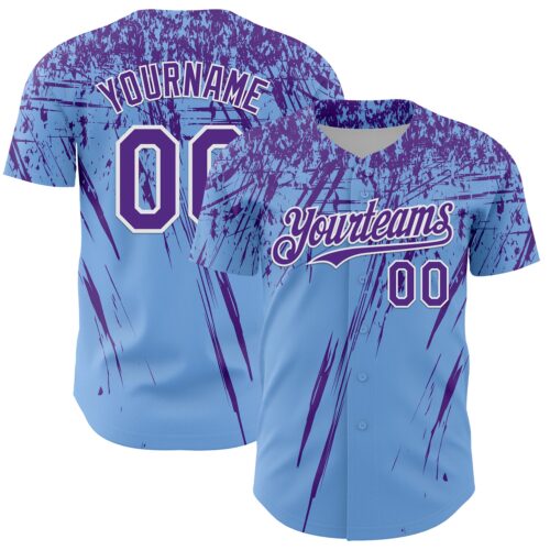 Custom Light Blue Purple-White Distressed Scratch Brush Stroke Authentic Baseball Jersey