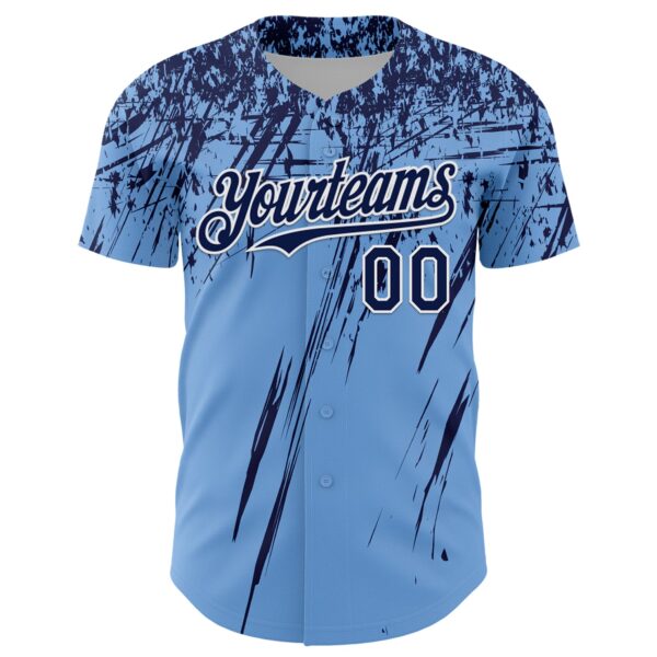 Custom Light Blue Navy-White Distressed Scratch Brush Stroke Authentic Baseball Jersey