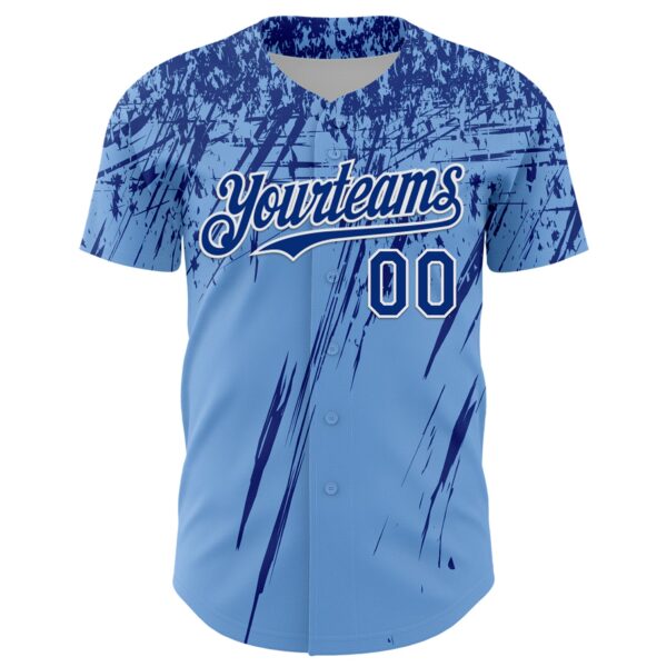 Custom Light Blue Royal-White Distressed Scratch Brush Stroke Authentic Baseball Jersey