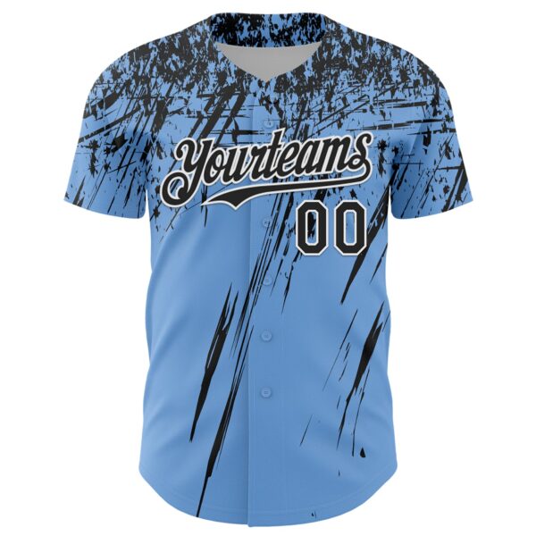 Custom Light Blue Black-White Distressed Scratch Brush Stroke Authentic Baseball Jersey