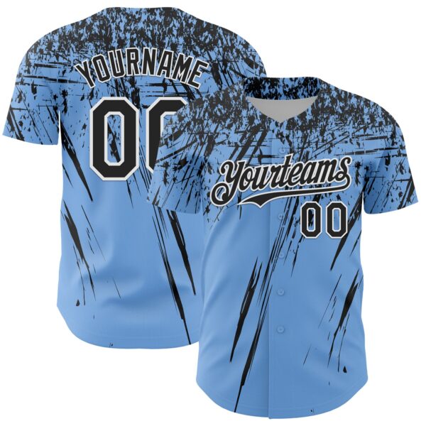 Custom Light Blue Black-White Distressed Scratch Brush Stroke Authentic Baseball Jersey