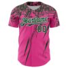 Custom Pink Green-White Distressed Scratch Brush Stroke Authentic Baseball Jersey