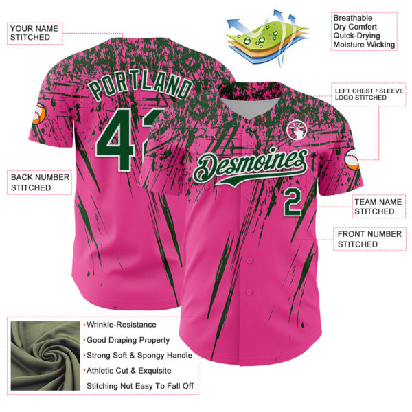 Custom Pink Green-White Distressed Scratch Brush Stroke Authentic Baseball Jersey
