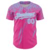 Custom Pink Light Blue-White Distressed Scratch Brush Stroke Authentic Baseball Jersey