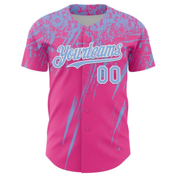 Custom Pink Light Blue-White Distressed Scratch Brush Stroke Authentic Baseball Jersey