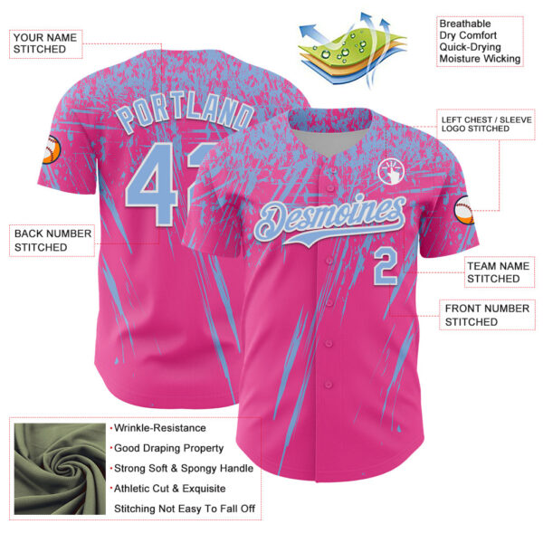Custom Pink Light Blue-White Distressed Scratch Brush Stroke Authentic Baseball Jersey