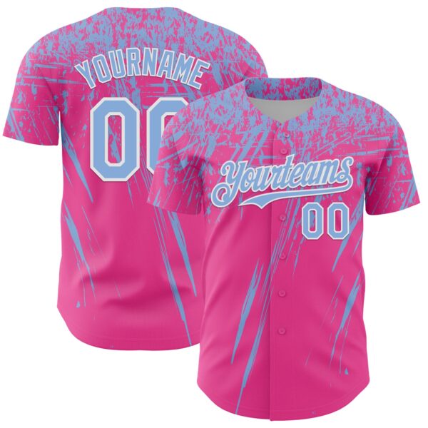Custom Pink Light Blue-White Distressed Scratch Brush Stroke Authentic Baseball Jersey
