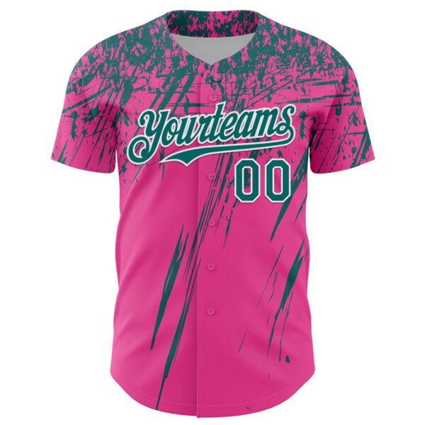 Custom Pink Teal-White Distressed Scratch Brush Stroke Authentic Baseball Jersey