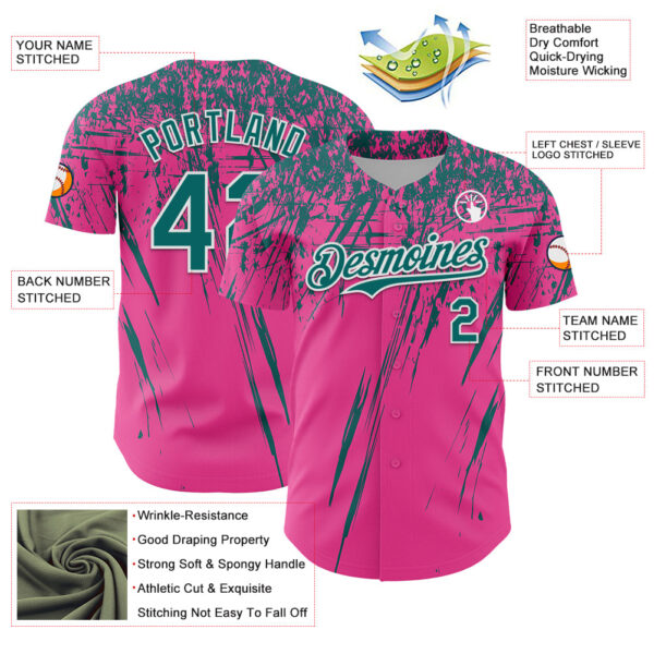 Custom Pink Teal-White Distressed Scratch Brush Stroke Authentic Baseball Jersey