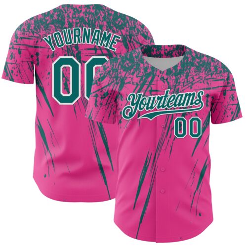 Custom Pink Teal-White Distressed Scratch Brush Stroke Authentic Baseball Jersey