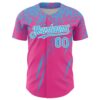 Custom Pink Sky Blue-White Distressed Scratch Brush Stroke Authentic Baseball Jersey