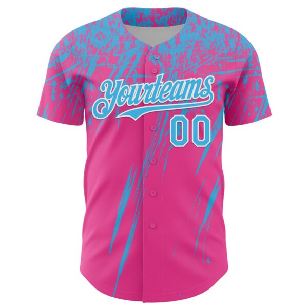 Custom Pink Sky Blue-White Distressed Scratch Brush Stroke Authentic Baseball Jersey