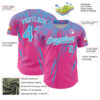 Custom Pink Sky Blue-White Distressed Scratch Brush Stroke Authentic Baseball Jersey
