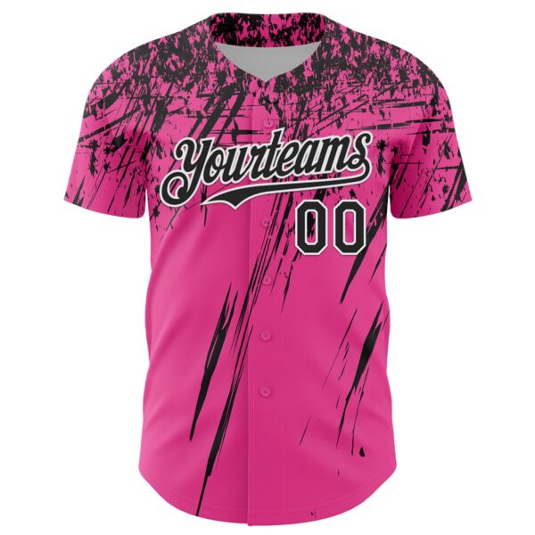 Custom Pink Black-White Distressed Scratch Brush Stroke Authentic Baseball Jersey