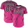 Custom Pink Black-White Distressed Scratch Brush Stroke Authentic Baseball Jersey