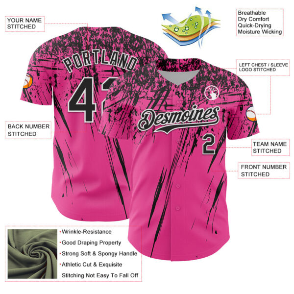 Custom Pink Black-White Distressed Scratch Brush Stroke Authentic Baseball Jersey