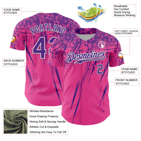 Custom Pink Purple-White Distressed Scratch Brush Stroke Authentic Baseball Jersey