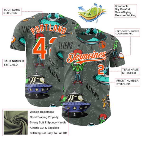 Custom Gray Orange-White Alien UFO Space Authentic Baseball Jersey