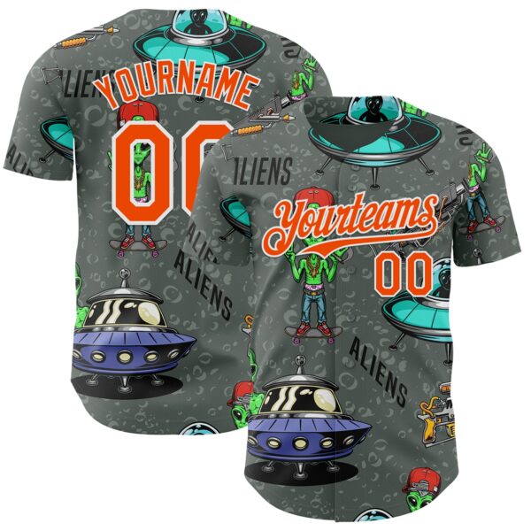 Custom Gray Orange-White Alien UFO Space Authentic Baseball Jersey