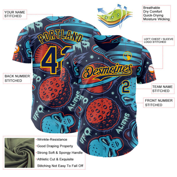 Custom Navy Gold Alien UFO Space Authentic Baseball Jersey
