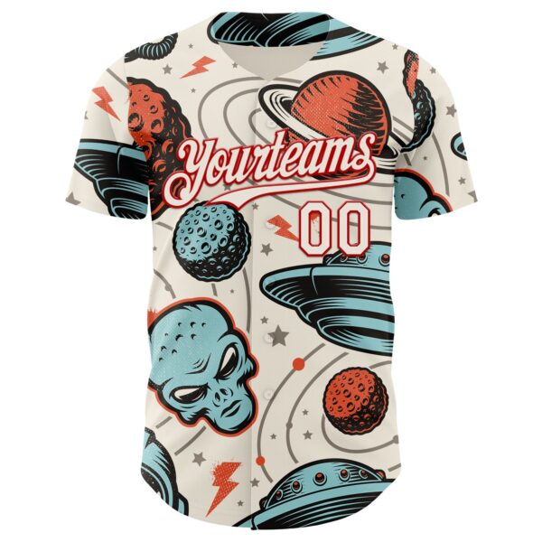 Custom Cream Red Alien UFO Space Authentic Baseball Jersey