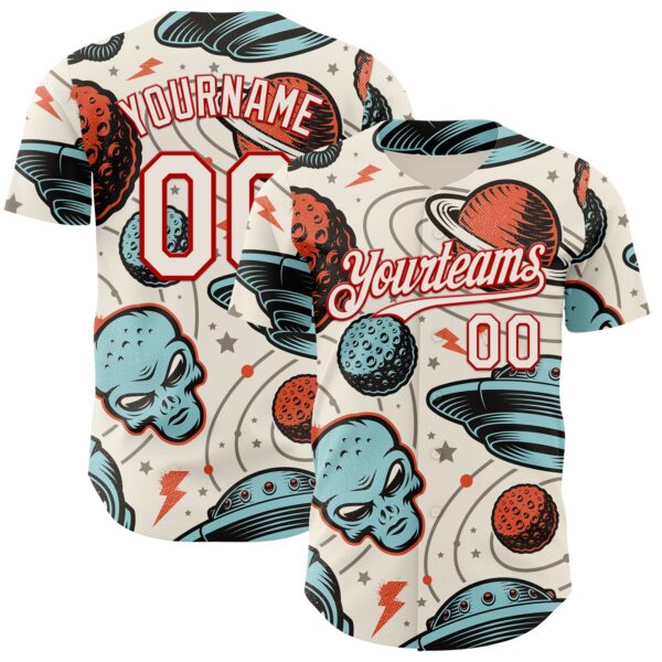 Custom Cream Red Alien UFO Space Authentic Baseball Jersey