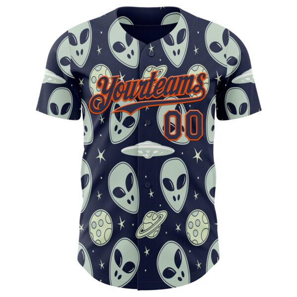 Custom Navy Orange Alien UFO Space Authentic Baseball Jersey