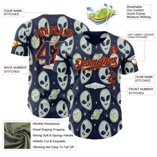 Custom Navy Orange Alien UFO Space Authentic Baseball Jersey