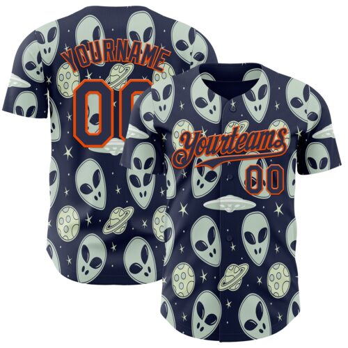 Custom Navy Orange Alien UFO Space Authentic Baseball Jersey
