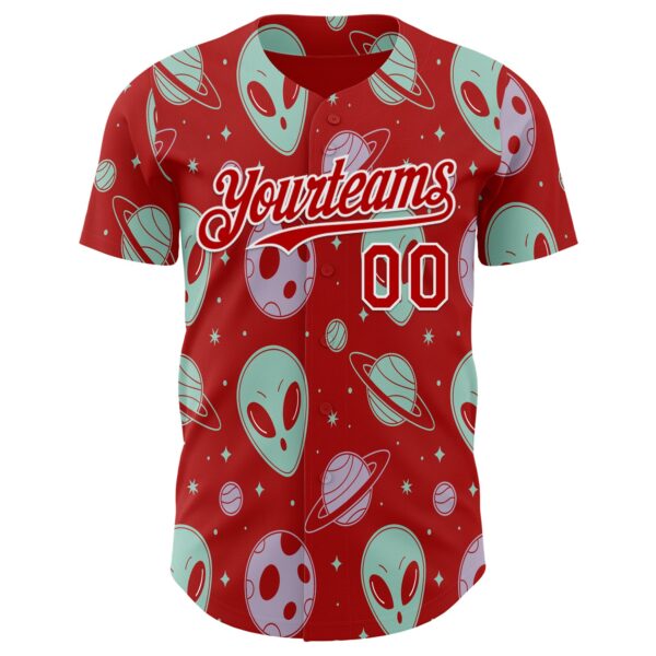 Custom Red White Alien UFO Space Authentic Baseball Jersey