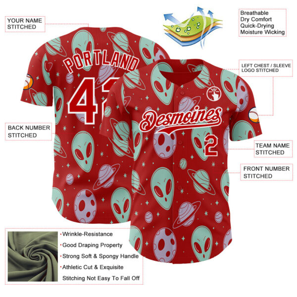 Custom Red White Alien UFO Space Authentic Baseball Jersey