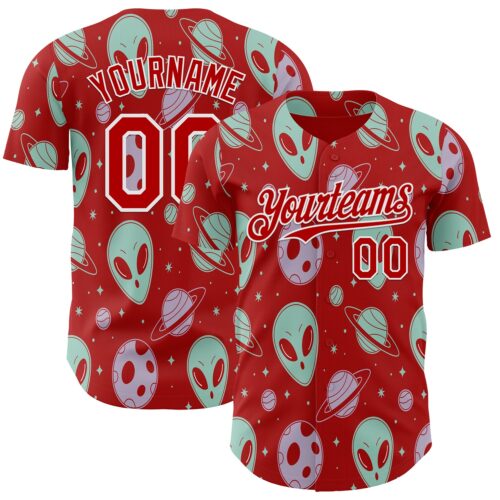 Custom Red White Alien UFO Space Authentic Baseball Jersey