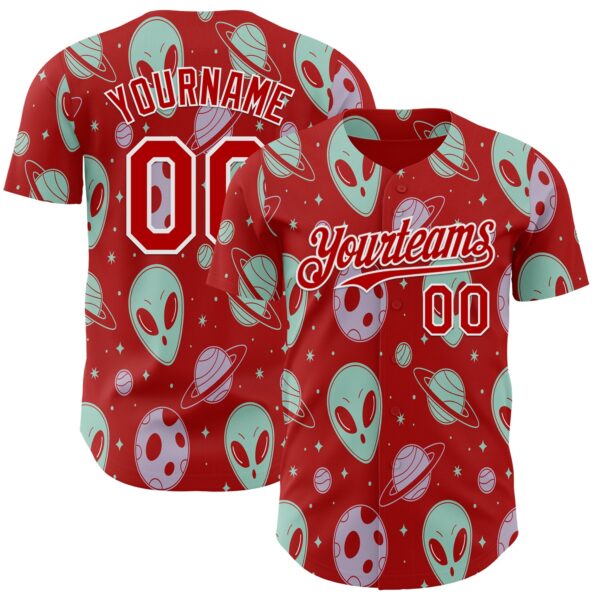 Custom Red White Alien UFO Space Authentic Baseball Jersey