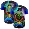 Custom Navy Electric Blue-Yellow Alien UFO Space Galaxy Authentic Baseball Jersey