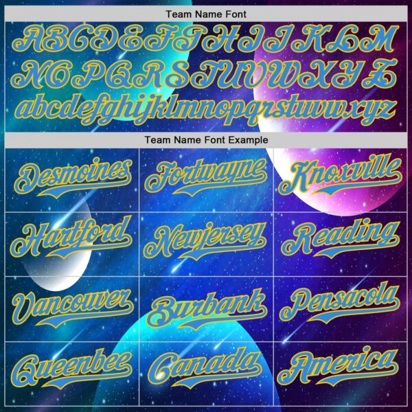 Custom Navy Electric Blue-Yellow Alien UFO Space Galaxy Authentic Baseball Jersey