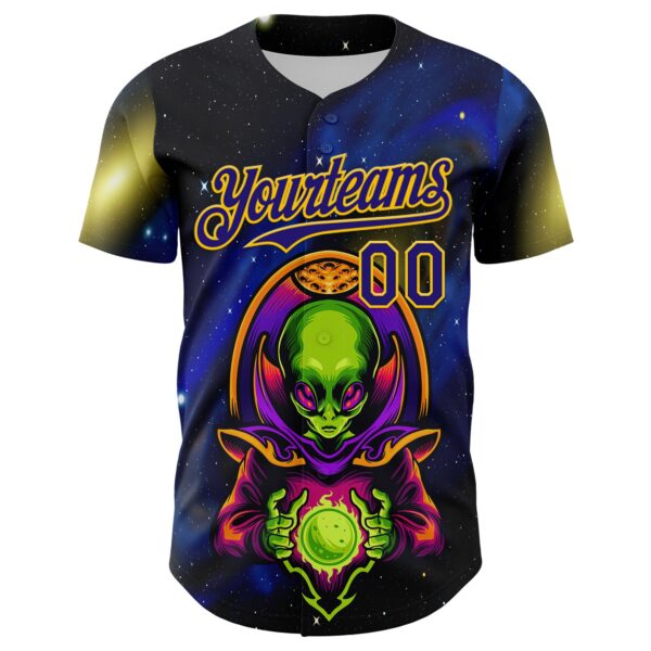 Custom Navy Dark Purple-Yellow Alien UFO Space Galaxy Authentic Baseball Jersey
