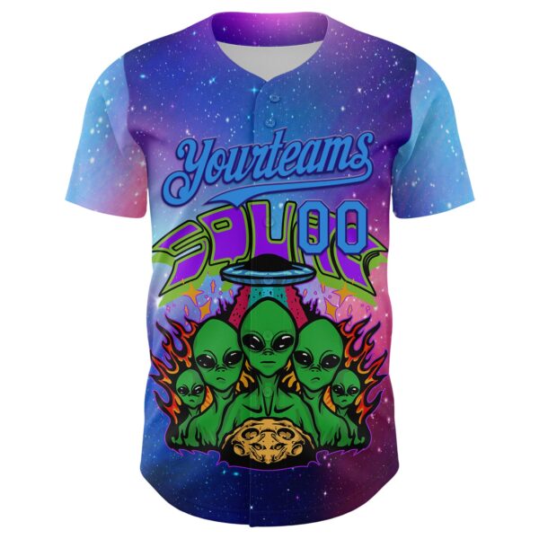 Custom Purple Electric Blue-Dark Purple Alien Family UFO Space Galaxy Flame Authentic Baseball Jersey