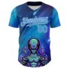 Custom Blue Electric Blue-White Alien UFO Space Galaxy Authentic Baseball Jersey