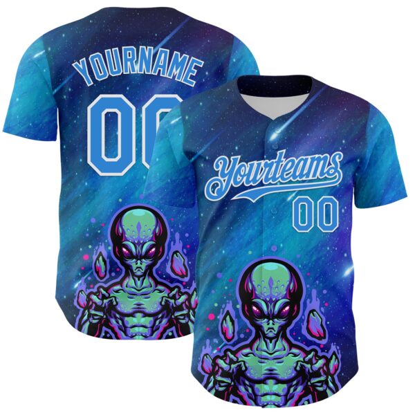 Custom Blue Electric Blue-White Alien UFO Space Galaxy Authentic Baseball Jersey