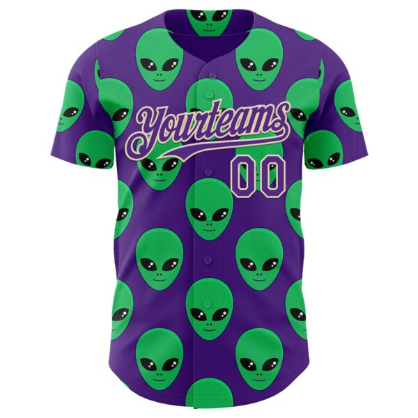 Custom Purple Green-Cream Cartoon Alien Authentic Baseball Jersey