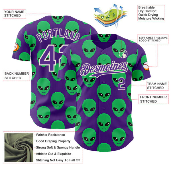 Custom Purple Green-Cream Cartoon Alien Authentic Baseball Jersey