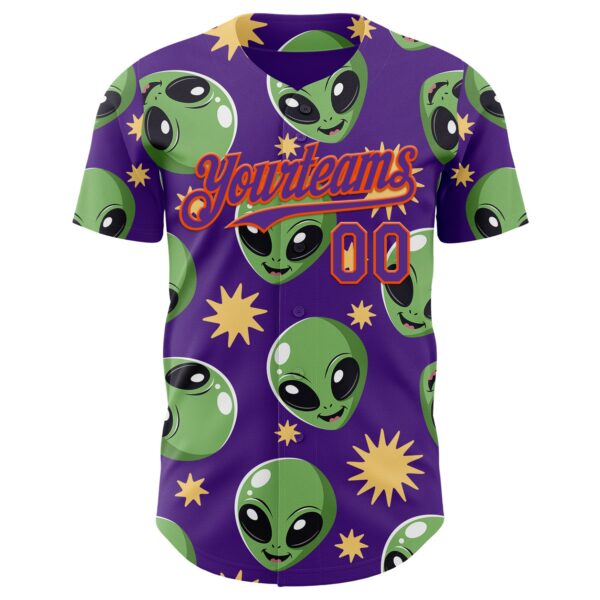Custom Purple Green-Orange Cartoon Alien Authentic Baseball Jersey