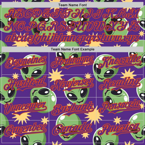 Custom Purple Green-Orange Cartoon Alien Authentic Baseball Jersey