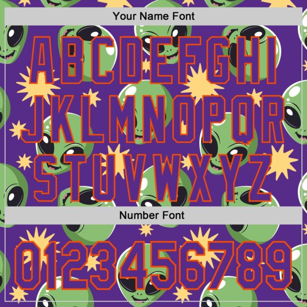 Custom Purple Green-Orange Cartoon Alien Authentic Baseball Jersey