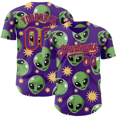 Custom Purple Green-Orange Cartoon Alien Authentic Baseball Jersey