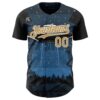 Custom Blue Old Gold Black-White Alien UFO Galaxy Authentic Baseball Jersey