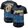 Custom Blue Old Gold Black-White Alien UFO Galaxy Authentic Baseball Jersey