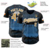 Custom Blue Old Gold Black-White Alien UFO Galaxy Authentic Baseball Jersey